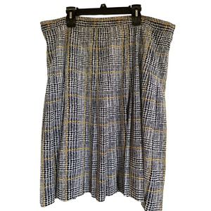 Kathryn Deene Pleated Skirt Blue Yellow Houndstooth Print